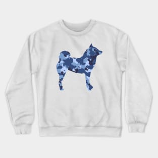 Lilly the Shiba Inu Silhouette - Blue Camo on White Crewneck Sweatshirt